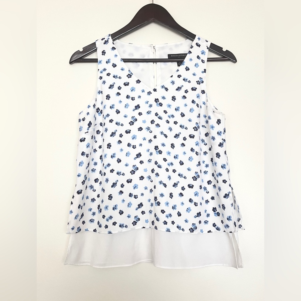 White and Blue Floral Top
